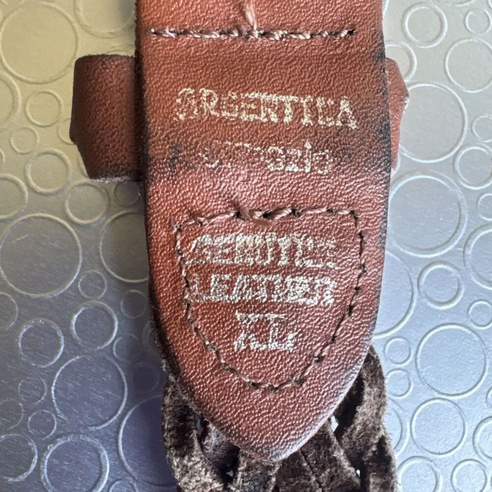 Vintage Argentina Braided Leather Belt Womens L XL 34 36 Brown Woven Skinny 1”